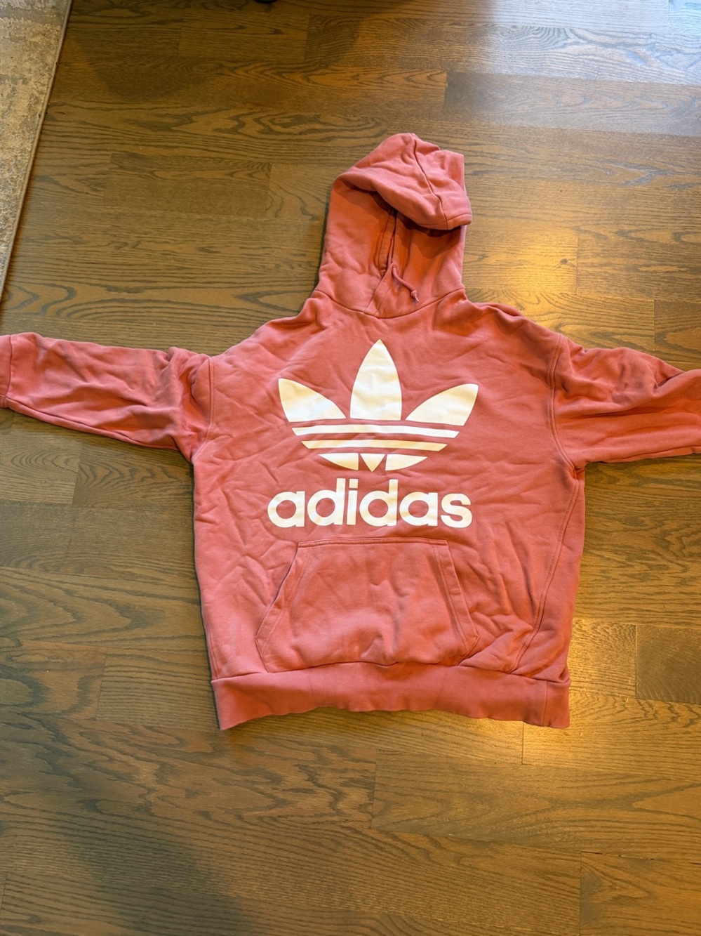 adidas Pink Hooded Pullover with White Trefoil Logo